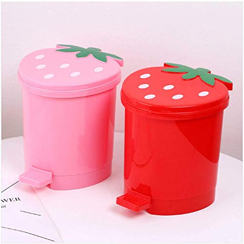 BxuxJar Strawberry Trash Can, Kawaii Mini Trash Can with Lid Cute Room Decor Bathroom Trash Cans, Kawaii Room Decor Strawberry Garbage Can with Lid for Home, Car, Bathroom