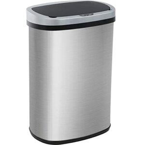bestoffice 13 gallon 50 liter kitchen trash bathroom bedroom home office automatic touch free high-capacity garbage can with lid brushed stainless steel waste bin, silver
