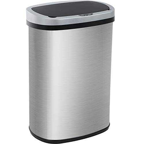 BestOffice 13 Gallon 50 Liter Kitchen Trash Bathroom Bedroom Home Office Automatic Touch Free High-Capacity Garbage Can with Lid Brushed Stainless Steel Waste Bin, Silver