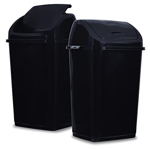 Superio Large Kitchen Trash Can 13 Gallon Black 2 Pack Swing Top Trash Can with Lid, 52 Qt Waste Bin for Kitchen, Garage, Indoor and Outdoor Trash Can