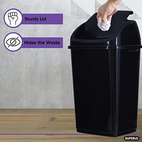 Superio Large Kitchen Trash Can 13 Gallon Black 2 Pack Swing Top Trash Can with Lid, 52 Qt Waste Bin for Kitchen, Garage, Indoor and Outdoor Trash Can