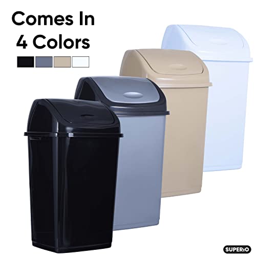 Superio Large Kitchen Trash Can 13 Gallon Black 2 Pack Swing Top Trash Can with Lid, 52 Qt Waste Bin for Kitchen, Garage, Indoor and Outdoor Trash Can