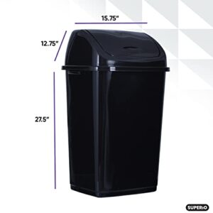 Superio Large Kitchen Trash Can 13 Gallon Black 2 Pack Swing Top Trash Can with Lid, 52 Qt Waste Bin for Kitchen, Garage, Indoor and Outdoor Trash Can