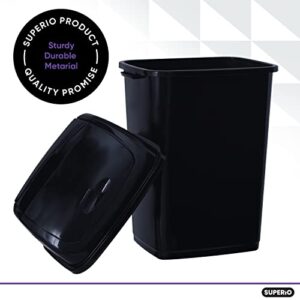 Superio Large Kitchen Trash Can 13 Gallon Black 2 Pack Swing Top Trash Can with Lid, 52 Qt Waste Bin for Kitchen, Garage, Indoor and Outdoor Trash Can