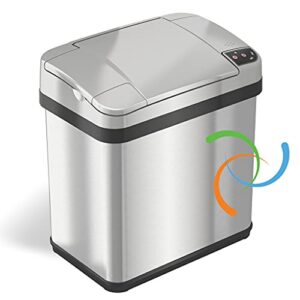 itouchless 2.5 gallon garbage fragrance, touchless automatic bin, perfect for bathroom and office trash cans with absorbx odor filter, 2 gal sensor stainless steel