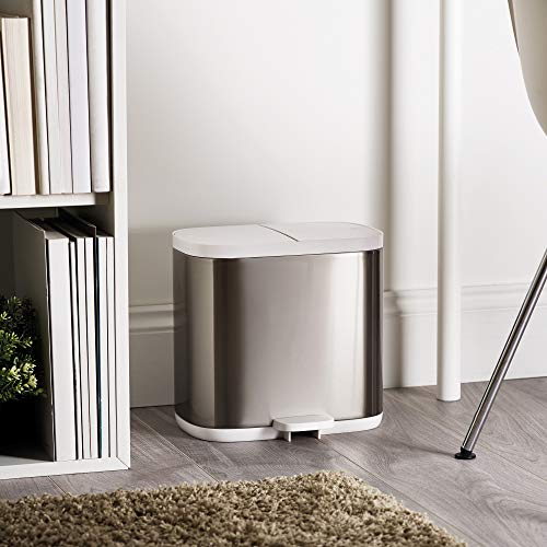 Joseph Joseph Split Step Trash Can Recycle Bin Dual Compartments Removable Buckets, 1.6 Gallon/6 Liter, Stainless Steel