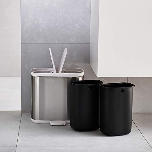 Joseph Joseph Split Step Trash Can Recycle Bin Dual Compartments Removable Buckets, 1.6 Gallon/6 Liter, Stainless Steel