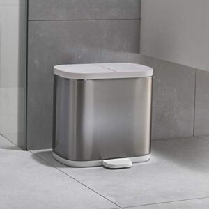 Joseph Joseph Split Step Trash Can Recycle Bin Dual Compartments Removable Buckets, 1.6 Gallon/6 Liter, Stainless Steel