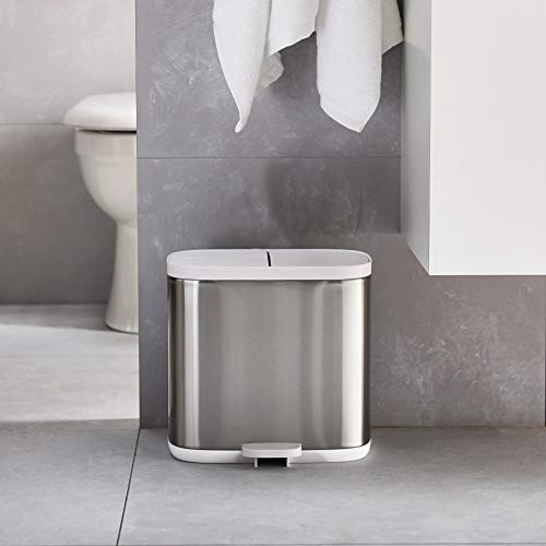 Joseph Joseph Split Step Trash Can Recycle Bin Dual Compartments Removable Buckets, 1.6 Gallon/6 Liter, Stainless Steel