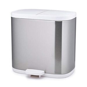 Joseph Joseph Split Step Trash Can Recycle Bin Dual Compartments Removable Buckets, 1.6 Gallon/6 Liter, Stainless Steel