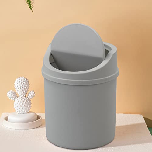 Lesbin 0.5 Gallon Plastic Mini Trash Can, Tiny Garbage Can with Swing Lid, Gray