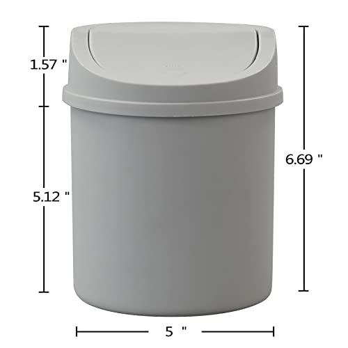 Lesbin 0.5 Gallon Plastic Mini Trash Can, Tiny Garbage Can with Swing Lid, Gray