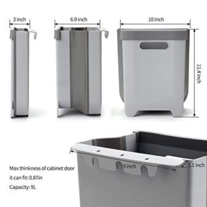 Auhafaly Hanging Collapsible Trash Can - 9L Wall Mounted Foldable Waste Bin for Kitchen Cabinet Door - Quickly Clean Counter, Sink, Bathroom - RV, Car, Camping Folding Garbage Basket (Gray)