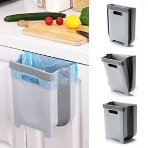 auhafaly hanging collapsible trash can – 9l wall mounted foldable waste bin for kitchen cabinet door – quickly clean counter, sink, bathroom – rv, car, camping folding garbage basket (gray)