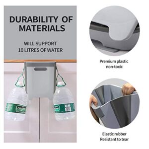 Auhafaly Hanging Collapsible Trash Can - 9L Wall Mounted Foldable Waste Bin for Kitchen Cabinet Door - Quickly Clean Counter, Sink, Bathroom - RV, Car, Camping Folding Garbage Basket (Gray)