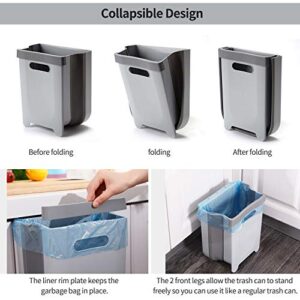 Auhafaly Hanging Collapsible Trash Can - 9L Wall Mounted Foldable Waste Bin for Kitchen Cabinet Door - Quickly Clean Counter, Sink, Bathroom - RV, Car, Camping Folding Garbage Basket (Gray)