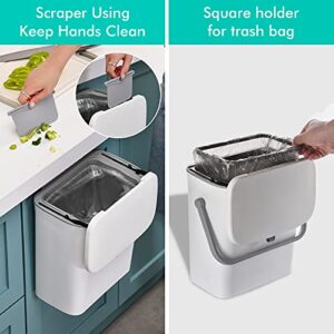 Hanging Trash Can 2 Pack&2.4 Gallon Kitchen Compost Bin for Cabinet Door,Small Under Sink Garbage Can with Lid,Grey+White