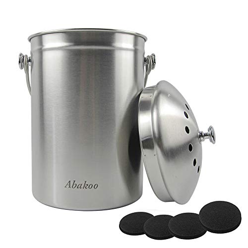 Compost Bin Countertop, Composter Bucket with Lid Abakoo 1.6 Gallon Stainless Steel Kitchen Waste Pail Plus 4pcs Bonus Charcoal Filters Clean & Odor Free