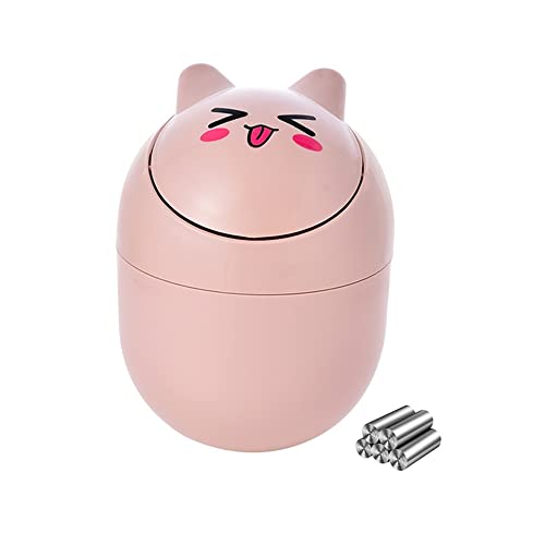 HPH Cute Mini Desktop Trash can Trash Can for Office Desktop Coffee Table Kitchen Small Garbage Can Cute Plastic Trash Can Shake Cover Bucket Small Paper Basket