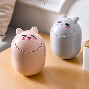 HPH Cute Mini Desktop Trash can Trash Can for Office Desktop Coffee Table Kitchen Small Garbage Can Cute Plastic Trash Can Shake Cover Bucket Small Paper Basket