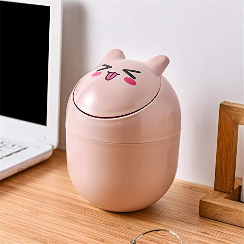 HPH Cute Mini Desktop Trash can Trash Can for Office Desktop Coffee Table Kitchen Small Garbage Can Cute Plastic Trash Can Shake Cover Bucket Small Paper Basket