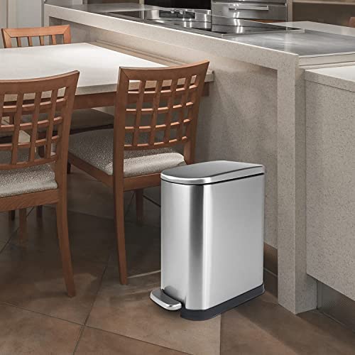 CLTEC 10L/2.6Gal Stainless Steel Trash Can with Lid Soft Close, Removable Inner Waste Basket, Rectangular Small Garbage Can for Bathroom Bedroom Office, Slim Step Trash Bin, Anti-Fingerprint Finish