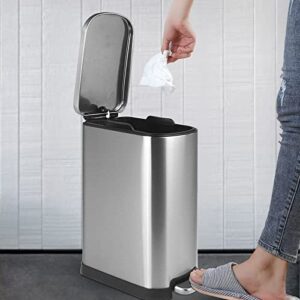 CLTEC 10L/2.6Gal Stainless Steel Trash Can with Lid Soft Close, Removable Inner Waste Basket, Rectangular Small Garbage Can for Bathroom Bedroom Office, Slim Step Trash Bin, Anti-Fingerprint Finish