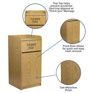 Flash Furniture Sony Laminate Wood Tray-Top Commercial Grade Trash Receptacle in Oak