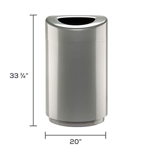 Safco Products Open Top Trash Receptacle with Liner 9920SL, Silver, 30 Gallon Capacity, Hands-Free Disposal, Modern Styling