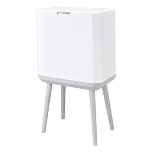 tall kitchen trash can with long legs (single) modern nordic style waste basket – dual compartment trash can with lid – white trash can w/ pop open cover – elevated trash bin – apartment essentials – 3.7gal/14l
