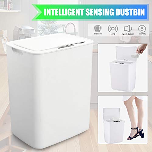 Automatic Infrared Motion Sensor Trash Can, 3.7 Gallon/14 L Non-Contact Plastic Garbage Bin for Bathroom Bedroom Office(White, Small)