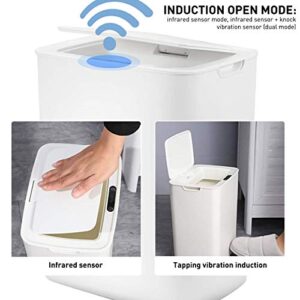 Automatic Infrared Motion Sensor Trash Can, 3.7 Gallon/14 L Non-Contact Plastic Garbage Bin for Bathroom Bedroom Office(White, Small)