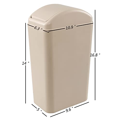 Utiao 14 L Slim Plastic Garbage Bins, Small Swing Trash Cans for Kitchen, Office, Bathroom, R