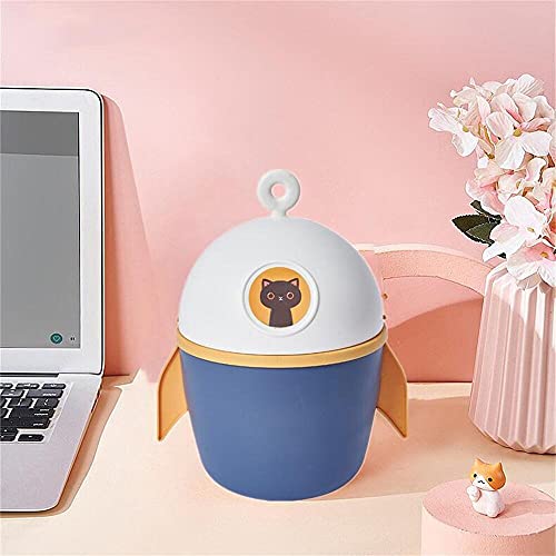 ESD HSDMYSH Cute Rocket Desktop Trash Can Countertop Trash Can Tabletop Trash Can Mini Garbage cans for Bedroom Living Room Bathroom Small Wastebasket Shake Lid (Blue)