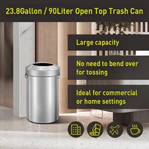 EKO Urban Commercial Round Open Top Stainless Steel Trash Can 90L