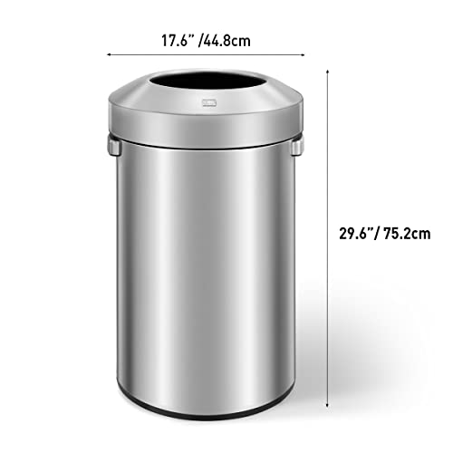 EKO Urban Commercial Round Open Top Stainless Steel Trash Can 90L