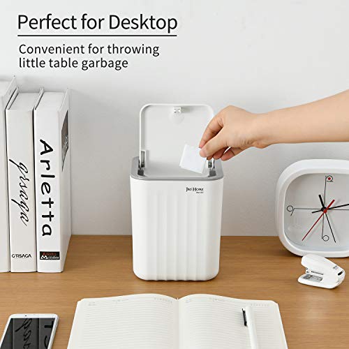 0.6 Gal Mini Desktop Trash Can with Lid, Small Square Countertop Garbage Bin, Plastic Tiny Tabletop Wastebasket for Office/Kitchen/Coffee Table, White