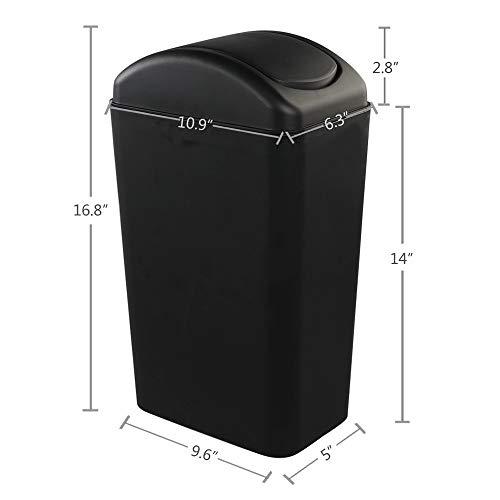 Pekky Plastic Kitchen Trash Can,14 L, Black Lid Garbage Bin, Ideal for Condos, Hotels or Dorm Rooms