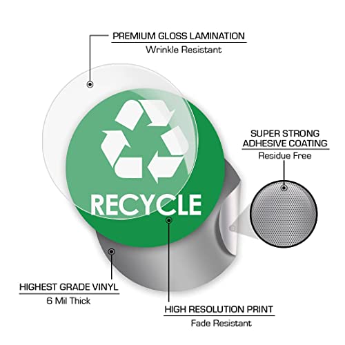 Recycle Sticker Trash Bin Label - 4" x 4" - 5 PACK Organize Garbage Waste from Recycling - Great for Metal Aluminum Steel or Plastic Trash Cans - Indoor & Outdoor - Use at Home Kitchen & Office