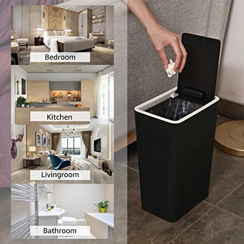 Baffect Kitchen Trash Can with Lid Garbage Can Plastic Waste Bin Dustbin Bucket for Bathroom Bedroom Living Room Office -2.1 Gallon(Rectangular, Black)