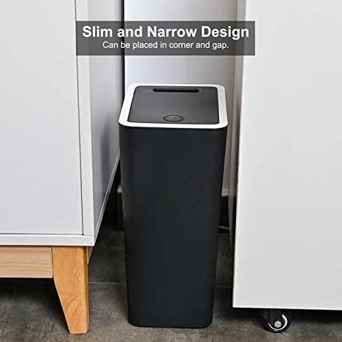 Baffect Kitchen Trash Can with Lid Garbage Can Plastic Waste Bin Dustbin Bucket for Bathroom Bedroom Living Room Office -2.1 Gallon(Rectangular, Black)