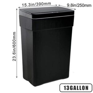 13 Gallon Trash Can Automatic Kitchen Trash Can Touch Free High-Capacity Garbage Can with Lid for Bedroom Bathroom Home Office 50 Liter (Black, 1)