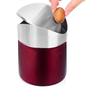 jillick mini trash can with lid, brushed stainless steel small tiny mini trash bin can, mini countertop trash cans for desk car office kitchen, swing top trash bin 1.5 l/0.40 gal (red)