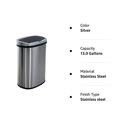 HCY Kitchen Trash Can 13 Gallon Automatic Metal Garbage Can Stainless Steel Waste Bin with Lid Smart for Kitchen,Office,Living Room,Bathroom(Silver)
