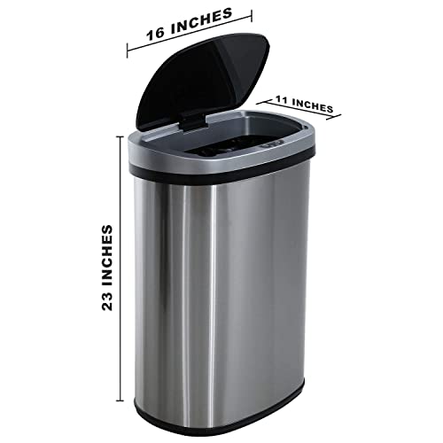 HCY Kitchen Trash Can 13 Gallon Automatic Metal Garbage Can Stainless Steel Waste Bin with Lid Smart for Kitchen,Office,Living Room,Bathroom(Silver)