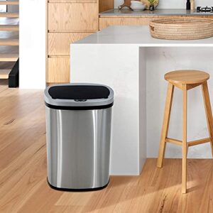 HCY Kitchen Trash Can 13 Gallon Automatic Metal Garbage Can Stainless Steel Waste Bin with Lid Smart for Kitchen,Office,Living Room,Bathroom(Silver)