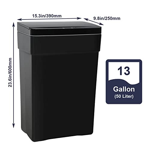 Bigacc 13 Gallon Touch Free Automatic Trash Can High Capacity with Lid for Kitchen Living Room Office Bathroom 50L Electronic Touchless Motion Sensor Automatic Trash Can-Black
