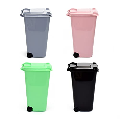 Mini Trash Can with Lid Swing Top Small Trash Can Pen Holder for Car Bedroom Office Desktop 22 Fl Oz (4 Pcs Multi-Color)