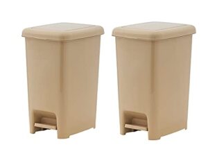 superio 4 gal slim step on pedal plastic trash can with lid, waste bin for under desk, office, bedroom, bathroom- 16 qt (beige-2 pack)