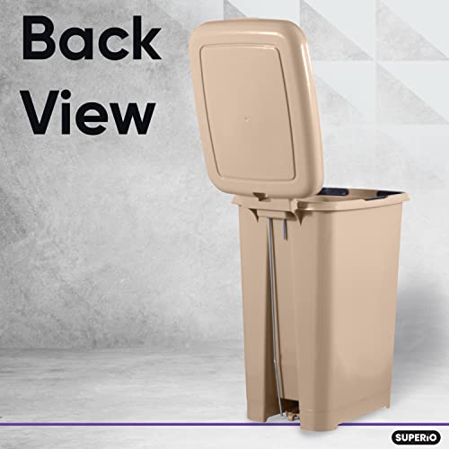 Superio 4 Gal Slim Step On Pedal Plastic Trash Can with Lid, Waste Bin for Under Desk, Office, Bedroom, Bathroom- 16 Qt (Beige-2 Pack)